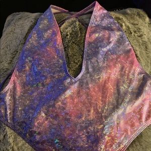 Holographic iheartraves bodysuit